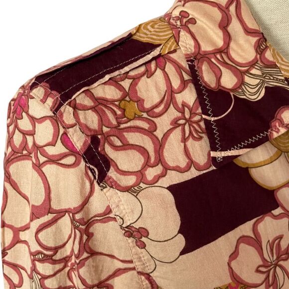 i.e. Relaxed Floral Burgundy Beige Long Sleeve Top Size MP - Picture 5 of 10